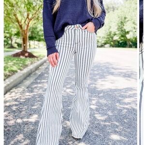 Judy Blue Blue and White Striped Flare Jeans (tall!)